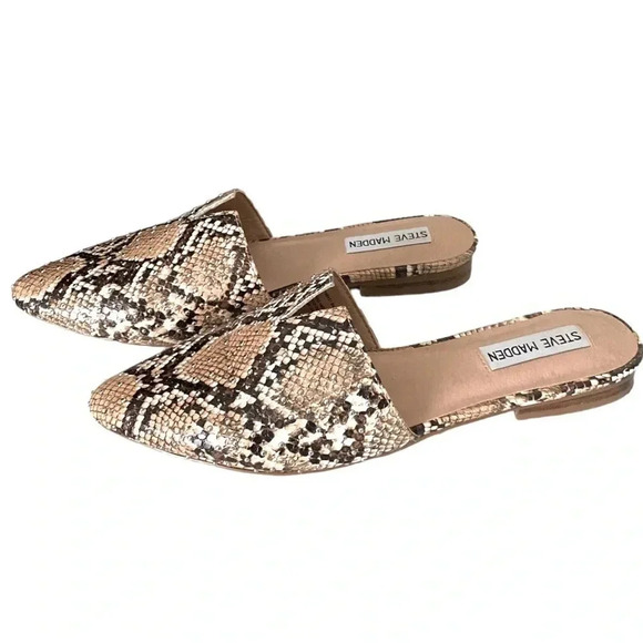 STEVE MADDEN | Ally M Tan & Brown PU Leather Studded Snake Print Flats Size 8M - Picture 1 of 5